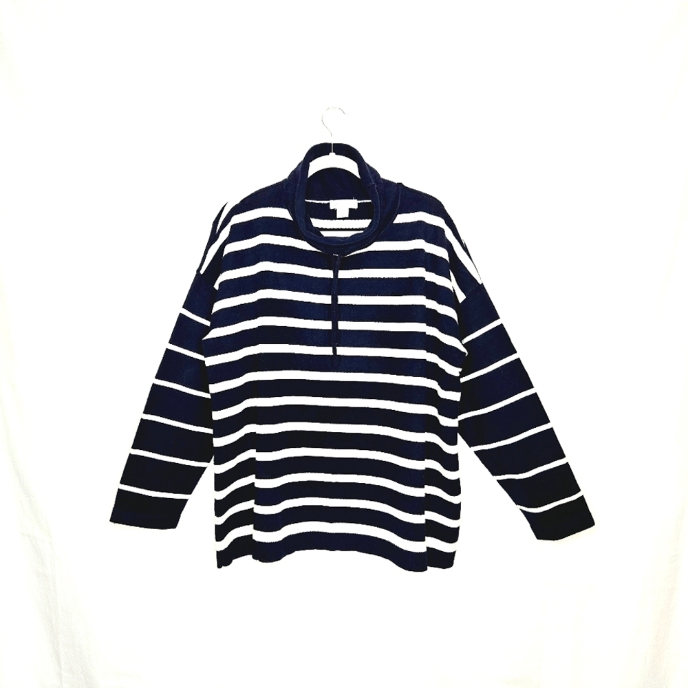Liz Claiborne funnel neck, stripe sweater. Navy/white XXL